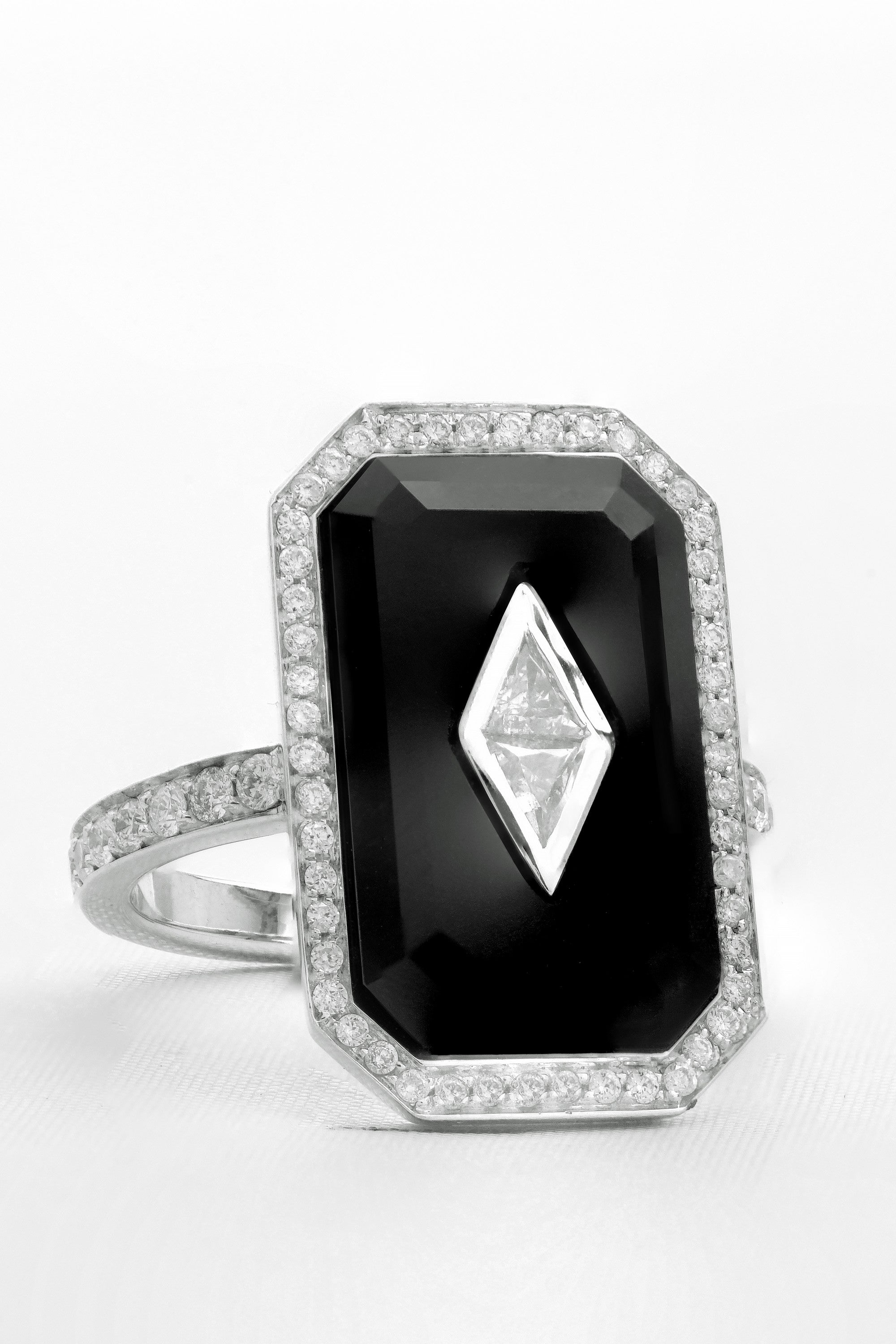 Art Deco Ring - Triangular Diamond, Onyx