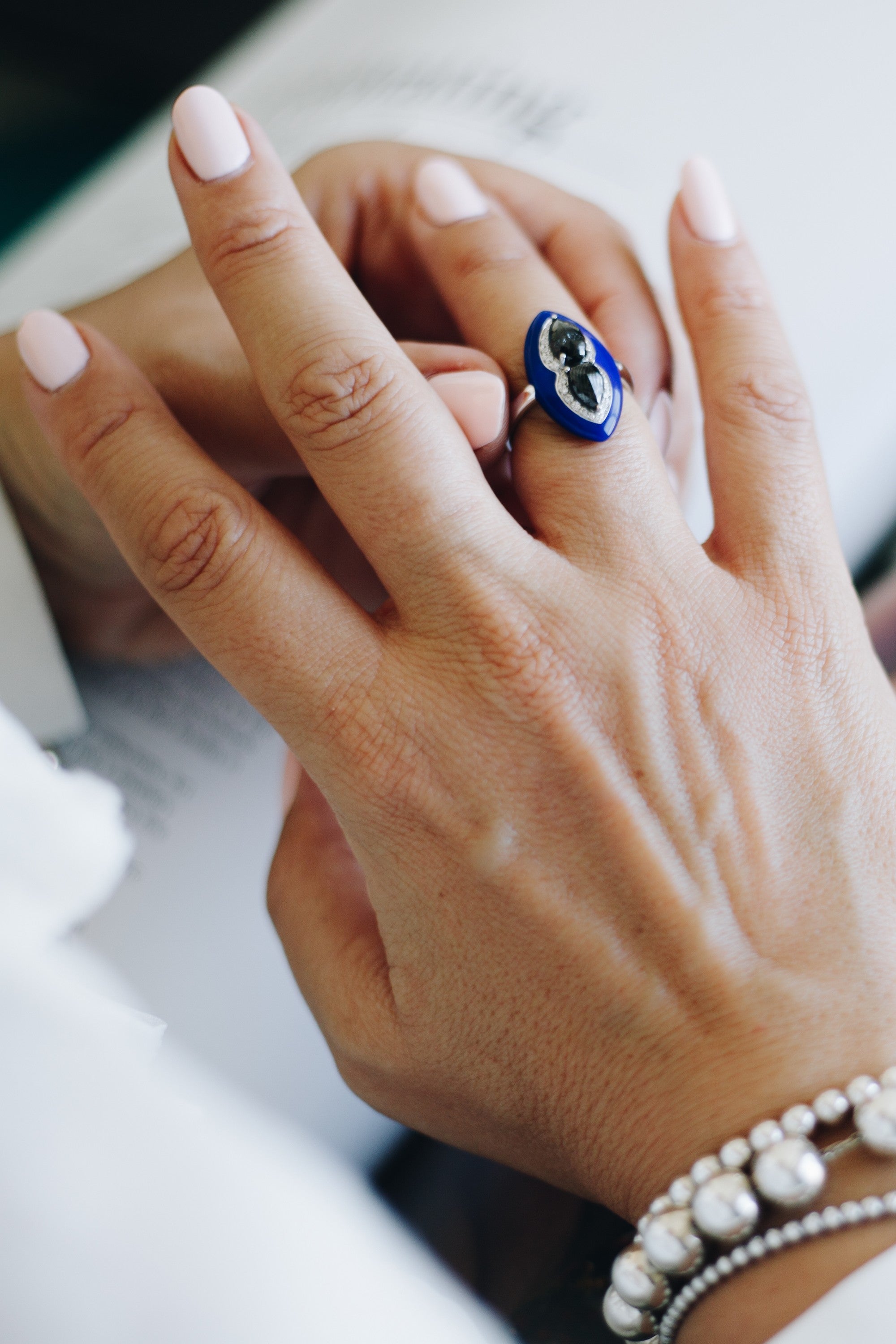 Lumi Candy Ring - Black Diamonds, Blue Ceramic