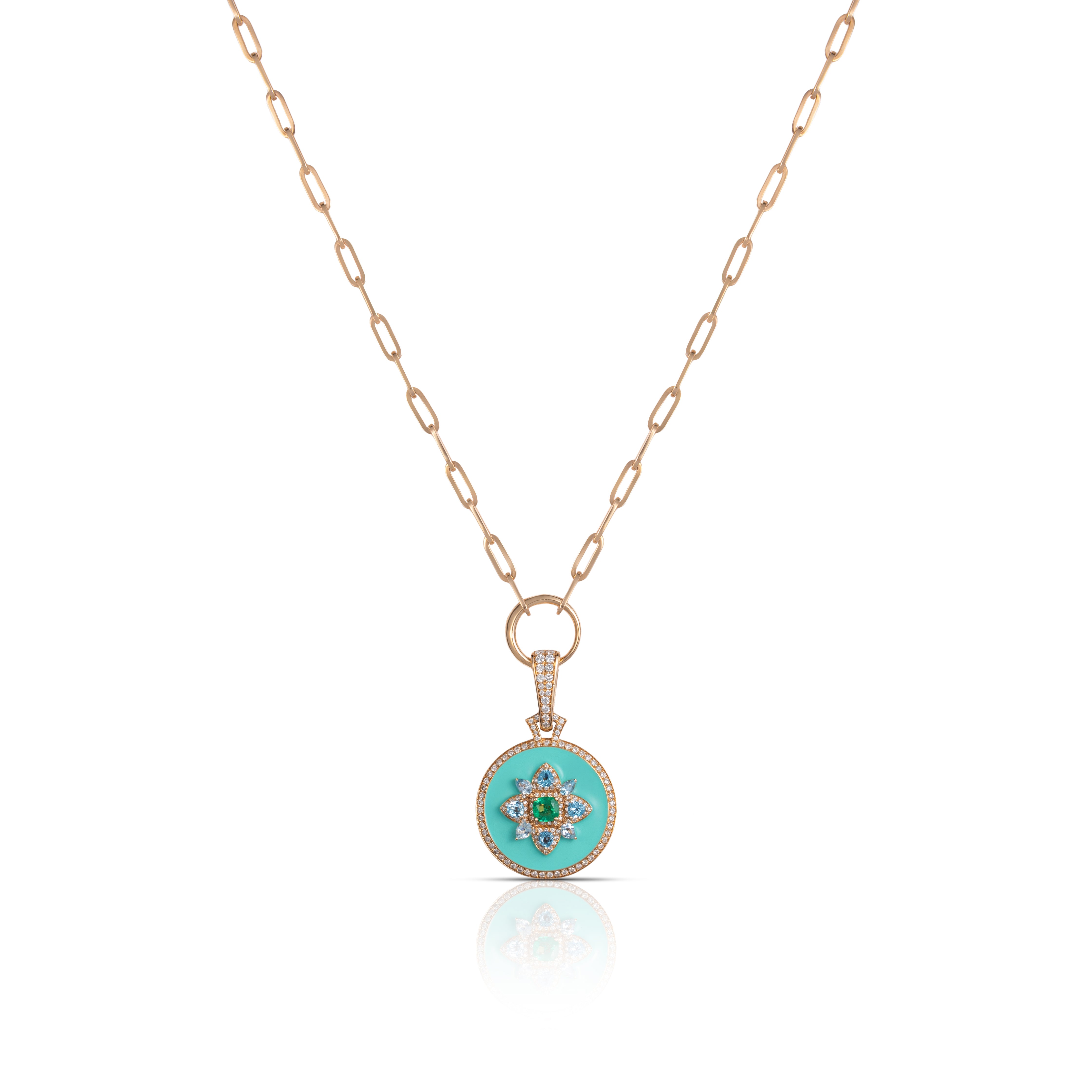 Empress Pendant - Diamonds, Emerald, Topaz Enamel